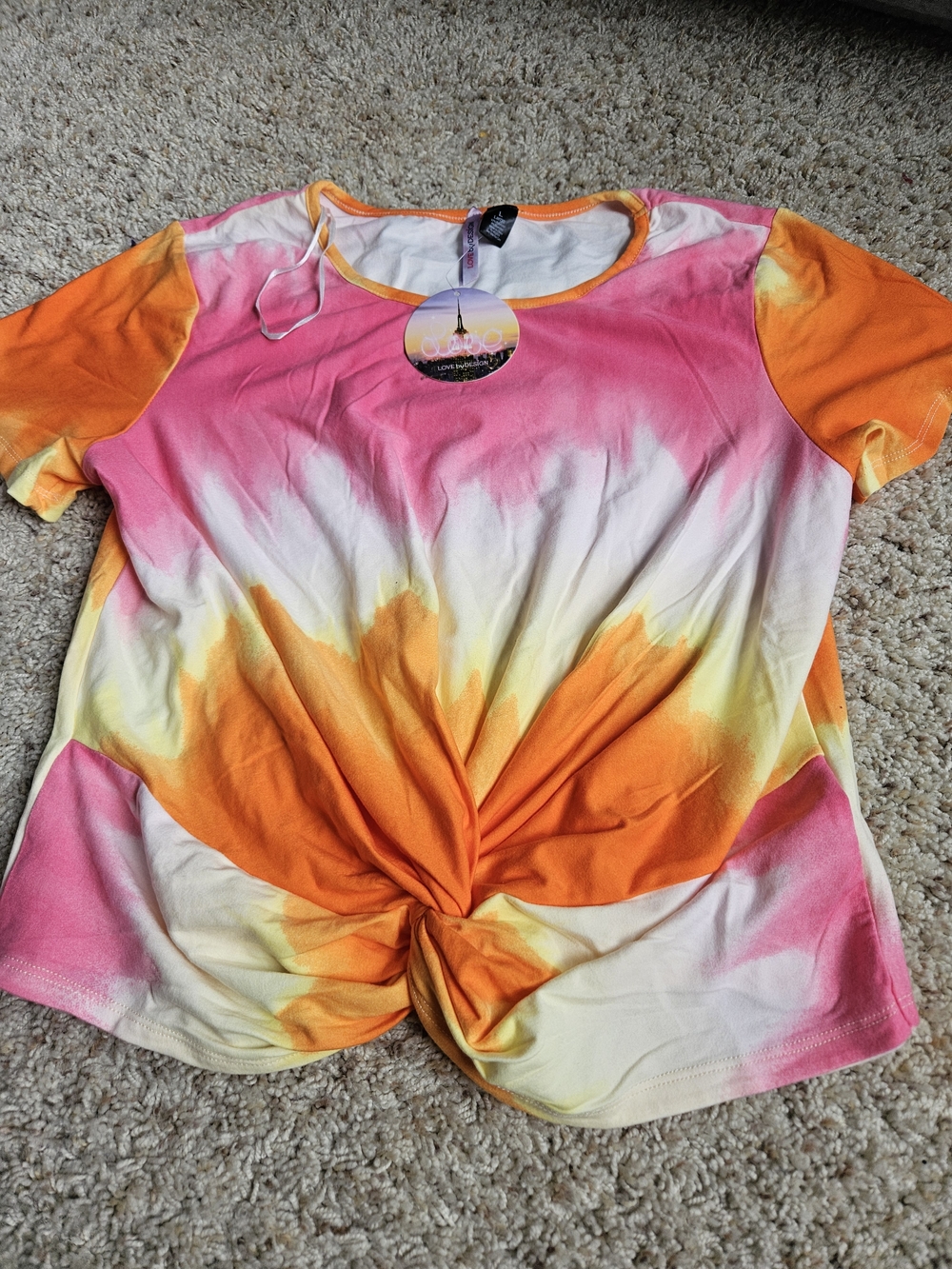 Love By Design Tie-Front Ombre Crop Top in Pink, Orange & White